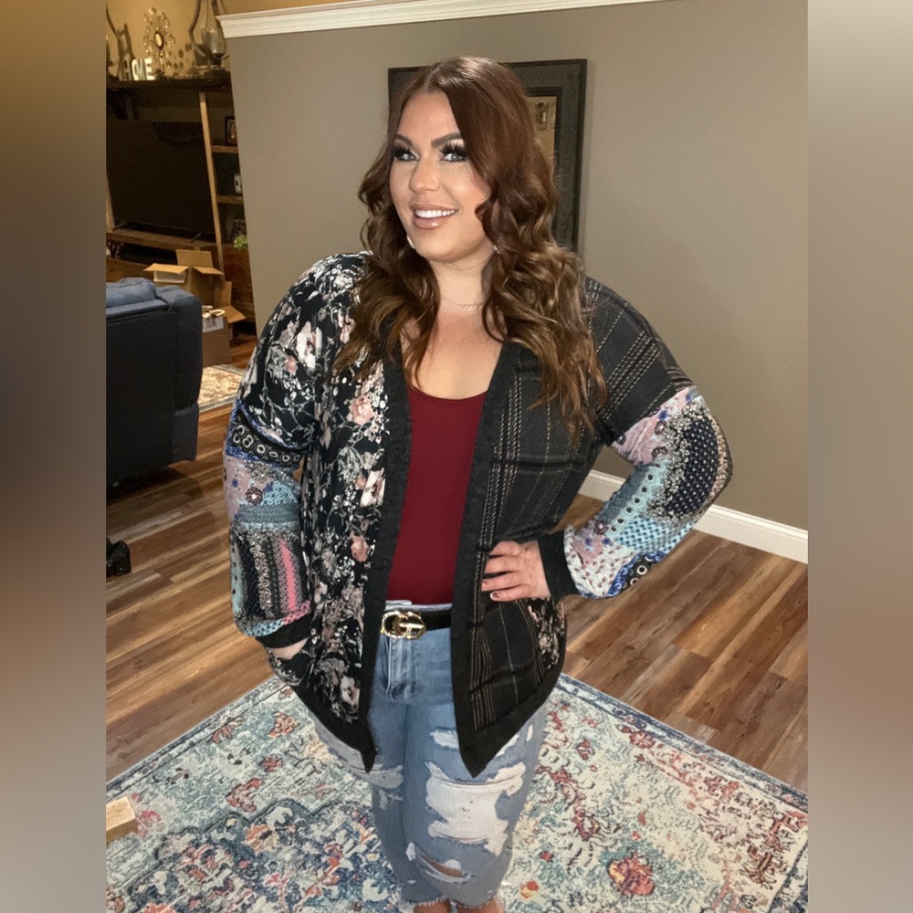 Egy California Mixed Media Open Front Cardigan